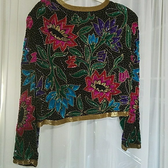 Silk multi sequin beaded crop jacket - Picture 2 of 3